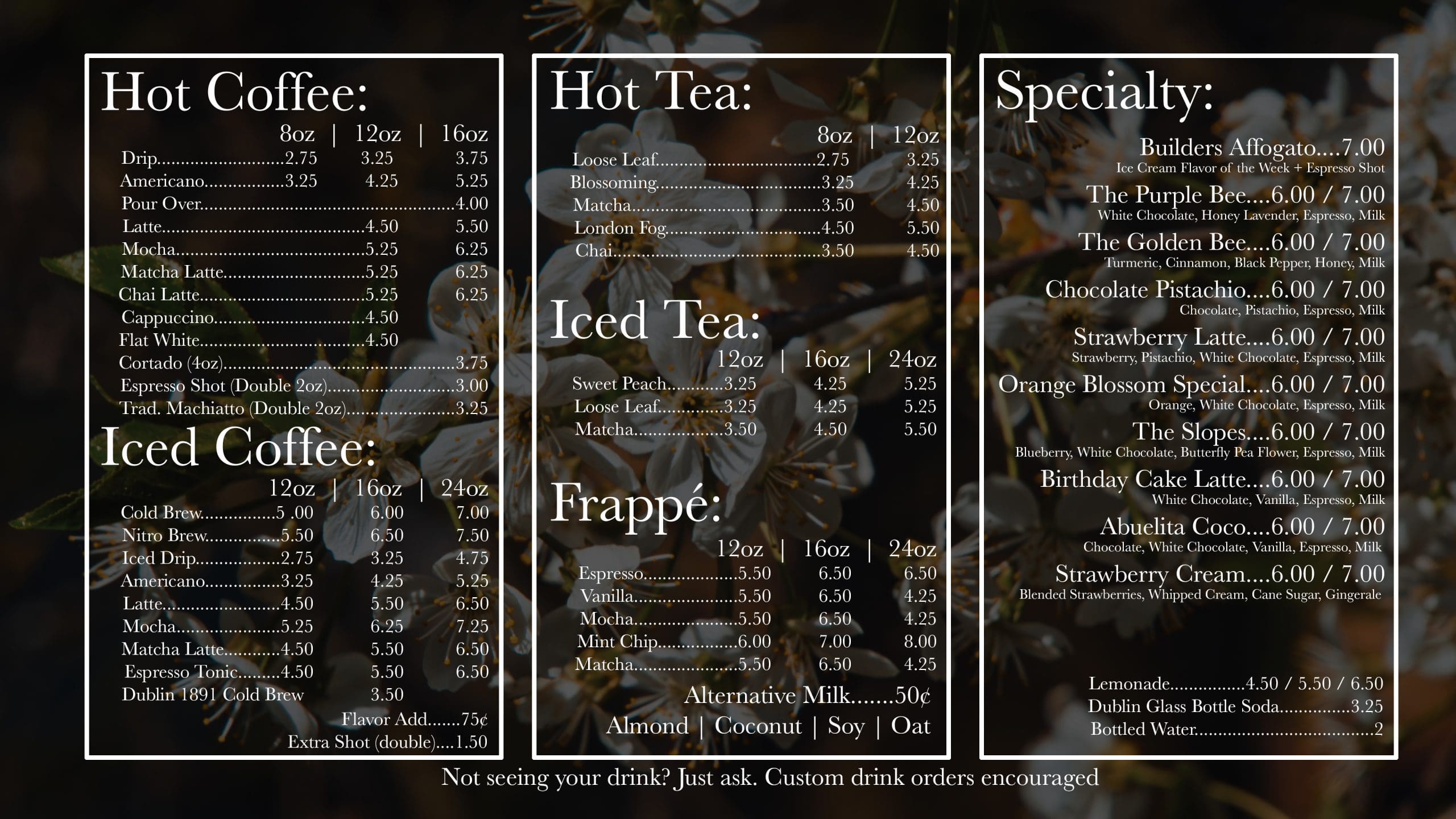 Menu the coffee builders phoenix az